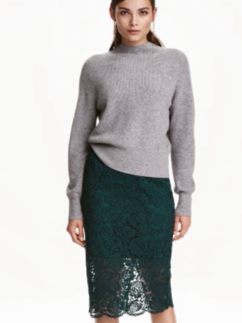 H&M Forest Green Lace Pencil Skirt Size 2